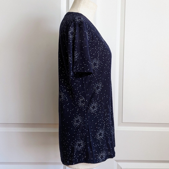 Rails Tee Linen Blend Star Print V-Neck Short Sleeve Semi Sheer Navy White M NWT - Picture 4 of 11